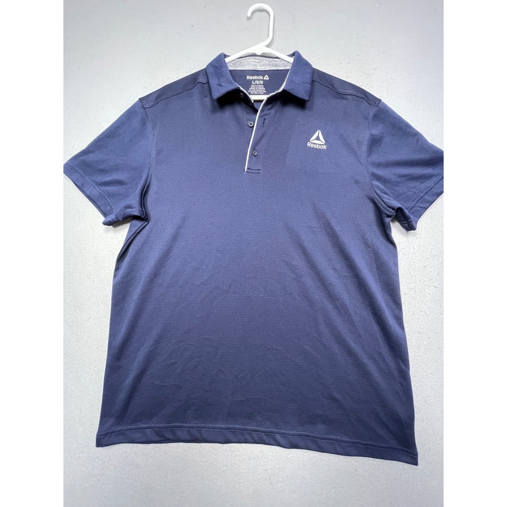 Reebok Polo Shirt 100% Polyester Navy Blue Large L Mens